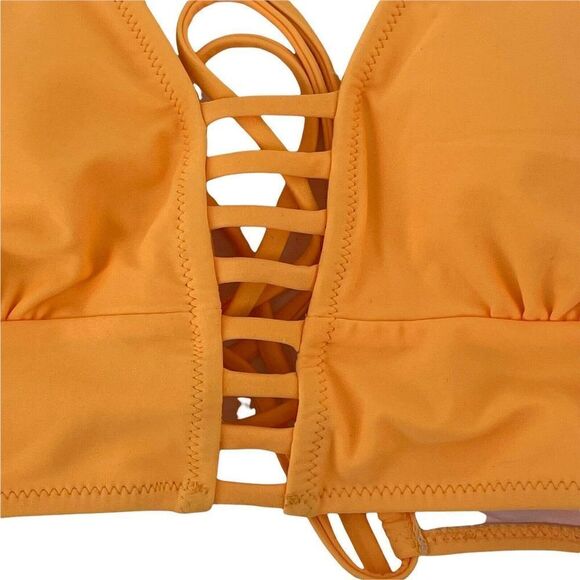 Orange Ladder Front Bikini Top Laced Back Womens Size Small Swimwear V Neck Swim - Picture 3 of 4